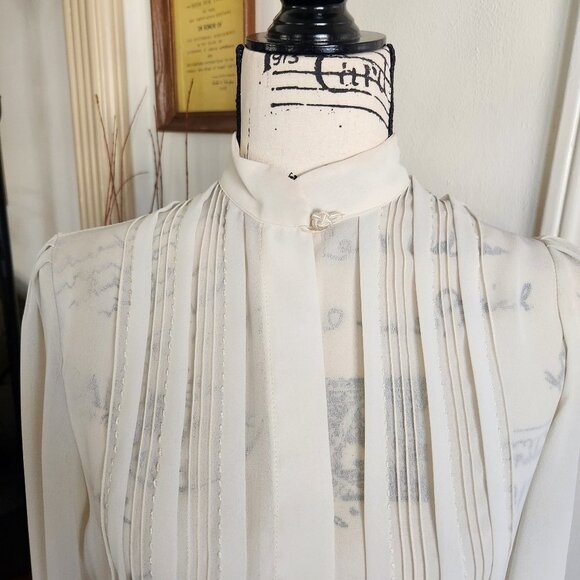 Alexandria Tops - Alexandria Vintage Sheer Ivory Pleated Bouse Sz 8